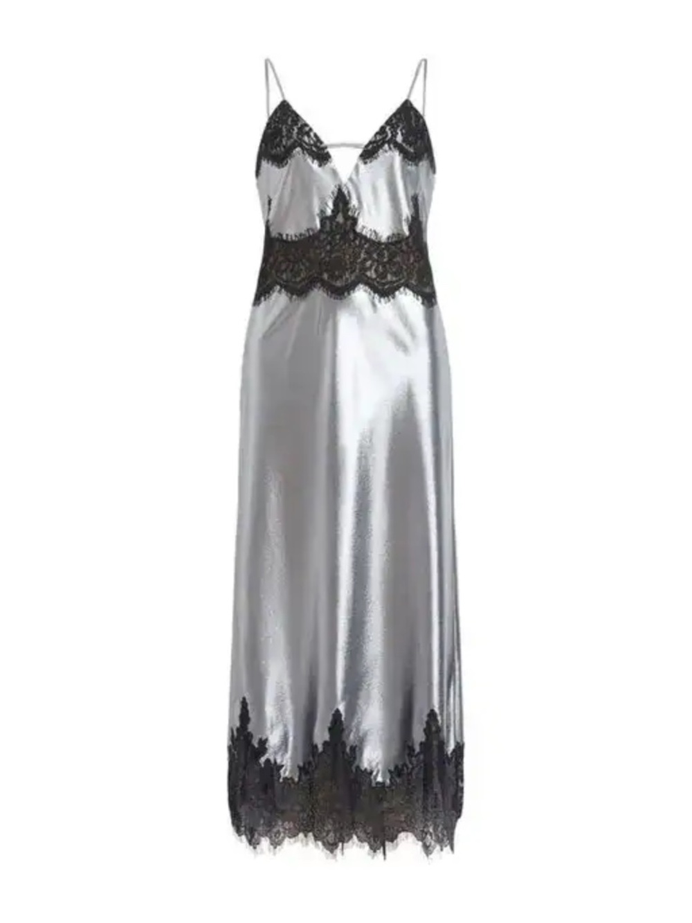 AllSaints Ophelia Metallic Lace Trim Maxi Dress in Gray - size 6 - NWT